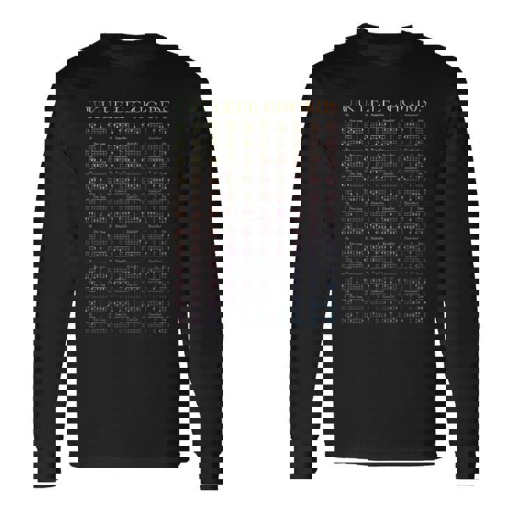 ウクレレレインボーコードチャート Gcea チューニング ウケノート 長袖Tシャツ