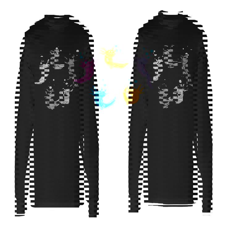 ウーパールートル メキシコウォーターサラマンダー カラフルなウーパールーパー 長袖Tシャツ