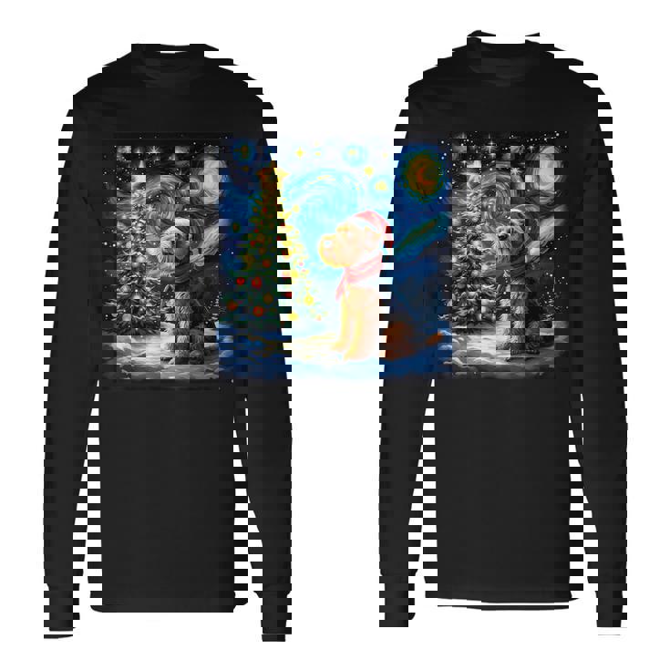 エアデール・テリア 星降る夜 クリスマス ゴッホ 犬の休日 長袖Tシャツ