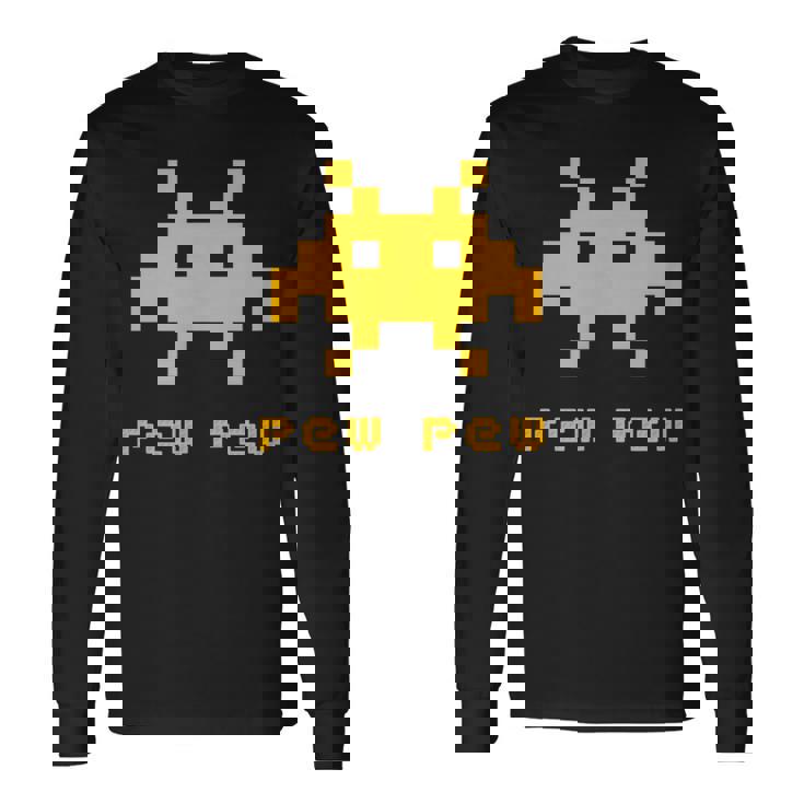 エイリアンインベーダーズピューピュースペース8ビットレトロビデオゲームギフト 長袖Tシャツ