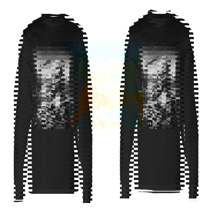 エイリアンホールディングヒューマンベイビーufo地球外接触tシャツ 長袖Tシャツ