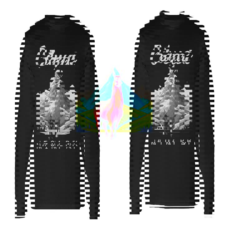 エクアドル コトパクシ国立公園 レトロ ラマ お土産 ハイキング 長袖Tシャツ