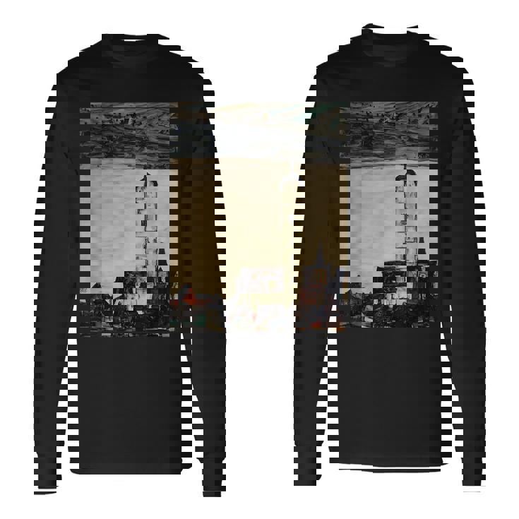 エゴン・シーレ作「ドナウ川のシュタインの教会」1913 長袖Tシャツ