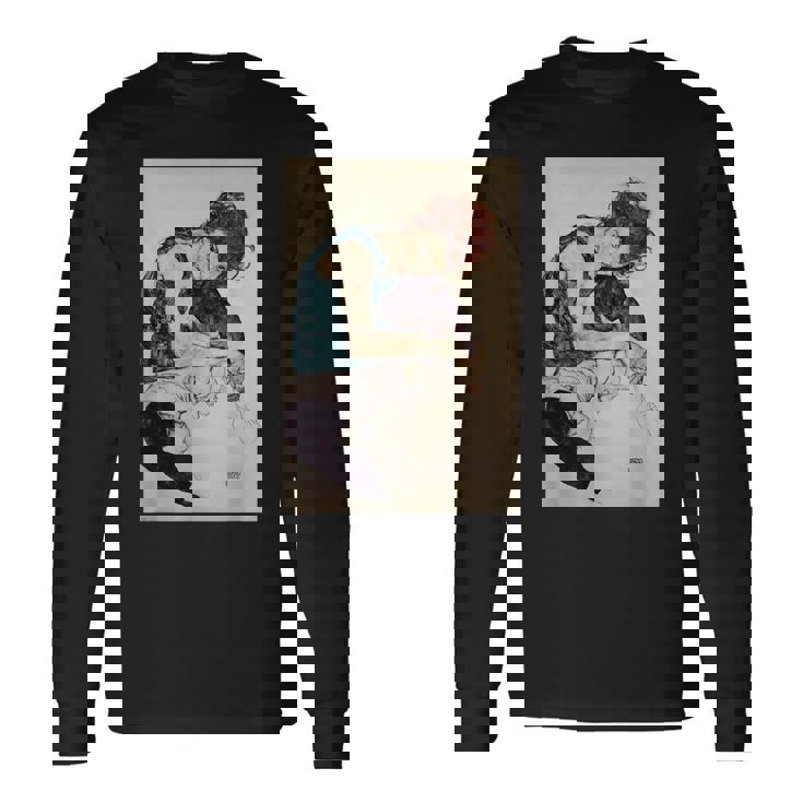 エゴン・シーレ作「膝を曲げた座る女」1917 長袖Tシャツ