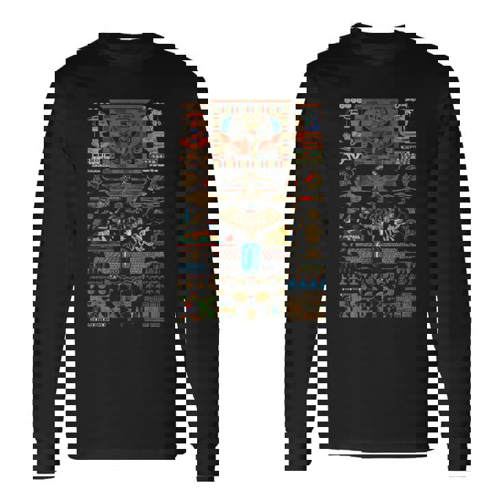 エジプトの多色オーナメント ヒエログリフ ヒエログリフ 長袖Tシャツ