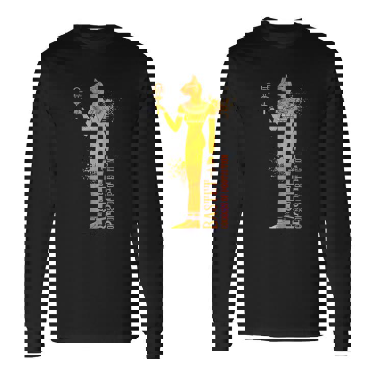 エジプトの女神バステトの彩色画 長袖Tシャツ