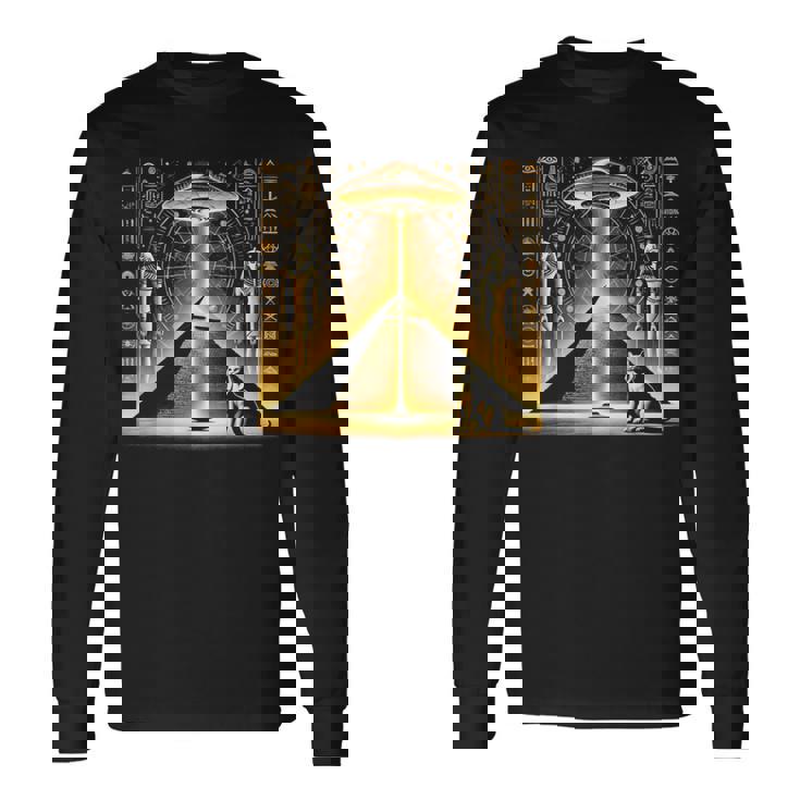 エジプトピラミッドufo猫と光エネルギー Egypt Ufo Pyramid Beam 長袖Tシャツ