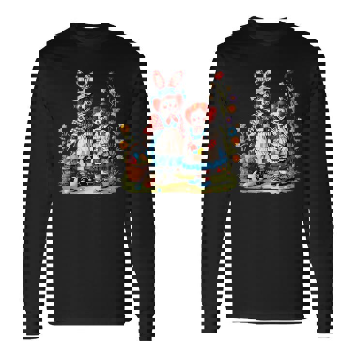 エッグハントにイースターバニーの耳を持つラガディアン。 長袖Tシャツ