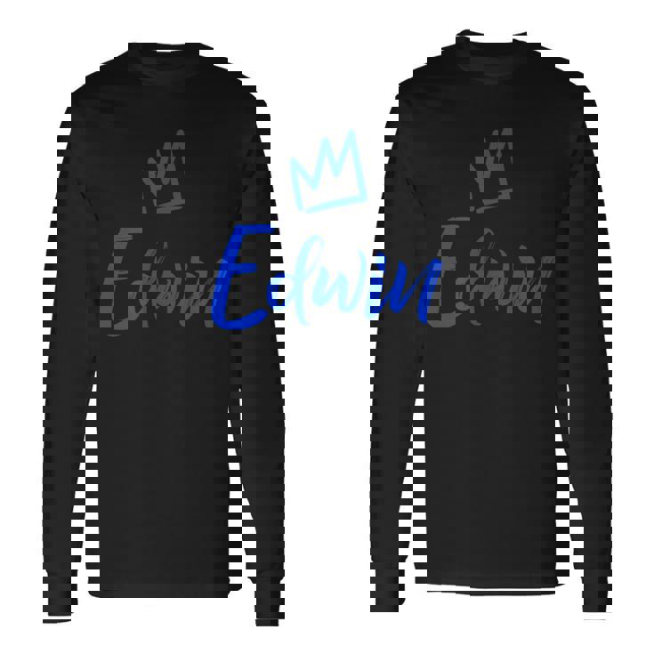 エドウィン ザ・キングブルークラウン&ネーム 男性用 エドウィンと呼ばれる 長袖Tシャツ