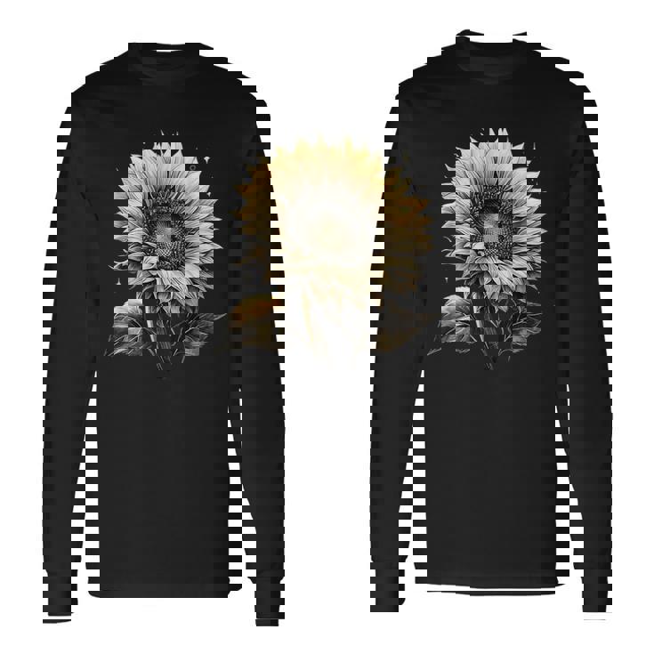 エレガントなビンテージひまわり植物芸術 長袖Tシャツ