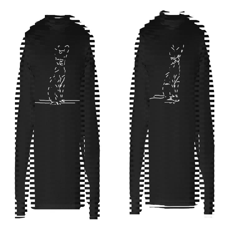 エレガントなラインアート アビシニアン猫 長袖Tシャツ