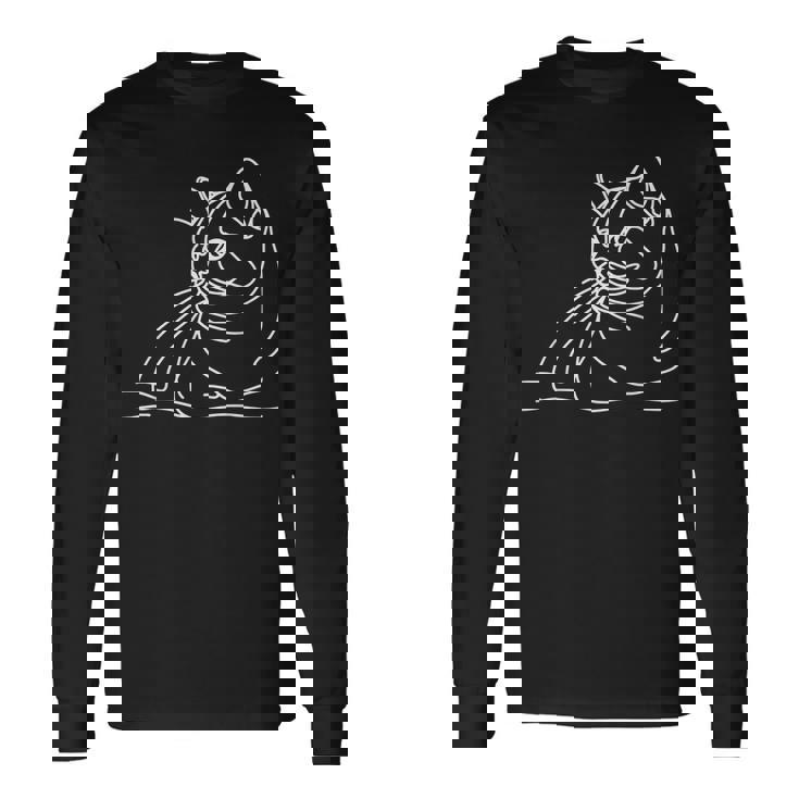 エレガントなラインアート ブリティッシュショートヘアの猫 長袖Tシャツ