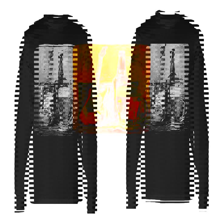 エレキギター好きのための酒とビールのロックギター 長袖Tシャツ