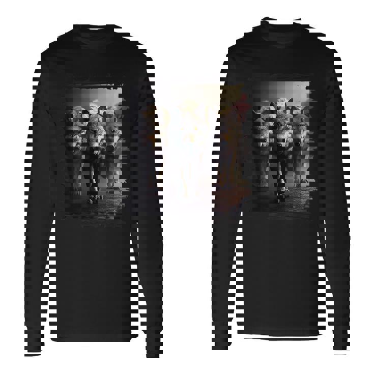 オオカミの部族 野生動物 ウルフ マウンテン 長袖Tシャツ