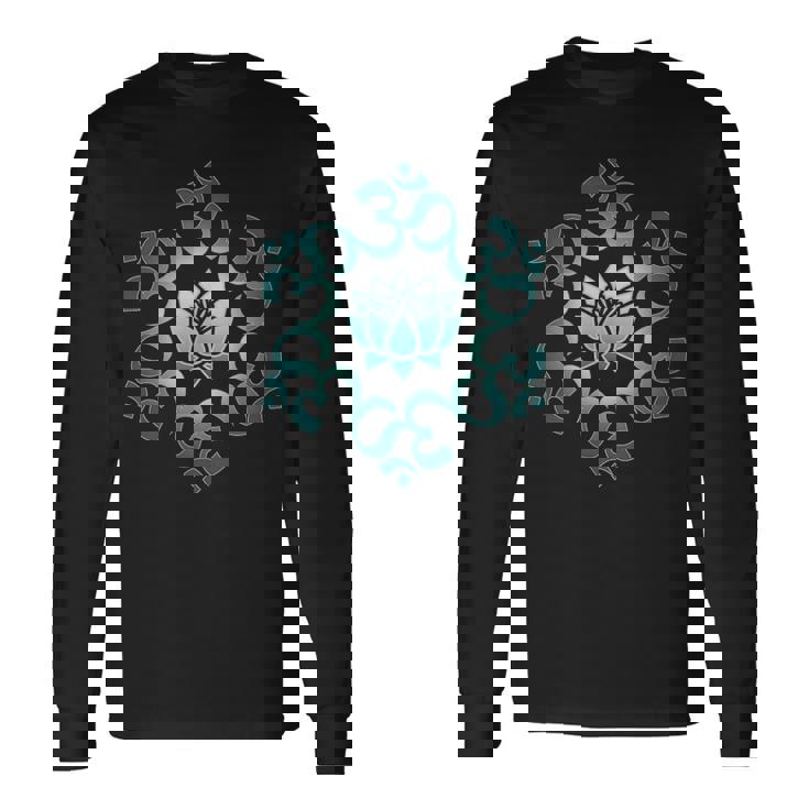 オム、マントラ、シンボル、マンダラ、蓮の花、仏教、ヨガ 長袖Tシャツ