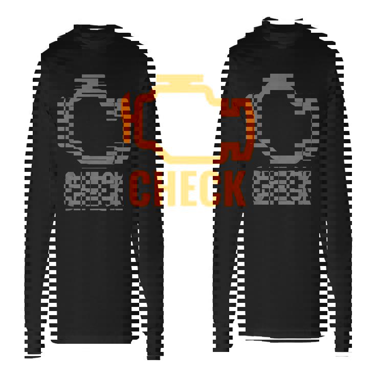 オレンジ色の車のエンジンダッシュボード警告灯 面白いメカニック。 長袖Tシャツ