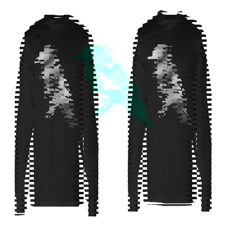 オーディンブラックカラスギフトバイキングレイヴンシルエット 長袖Tシャツ