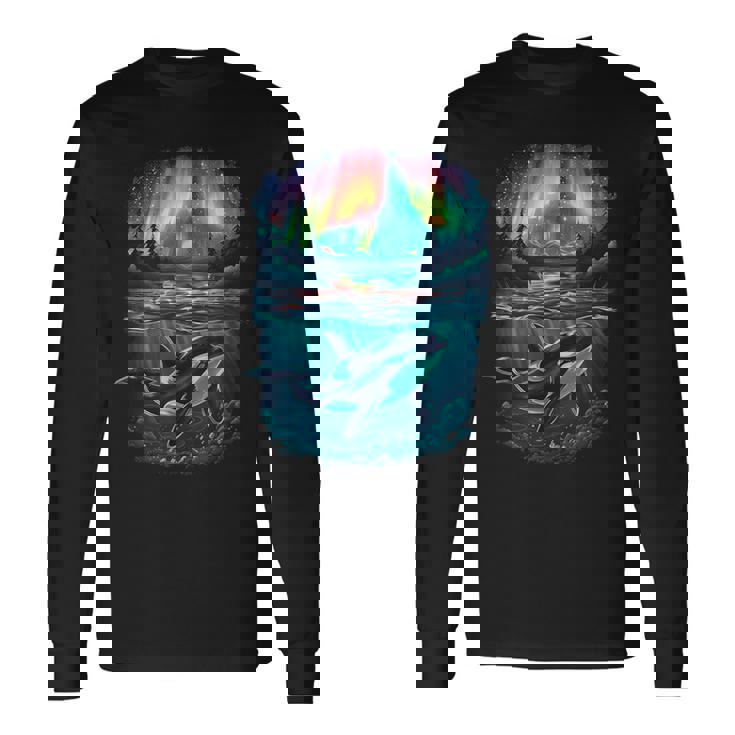 オーロラシャチが特徴のオルカ。 長袖Tシャツ