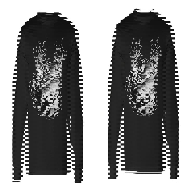 カエル ウシガエル ヒキガエル 炎 ブラックワーク 長袖Tシャツ