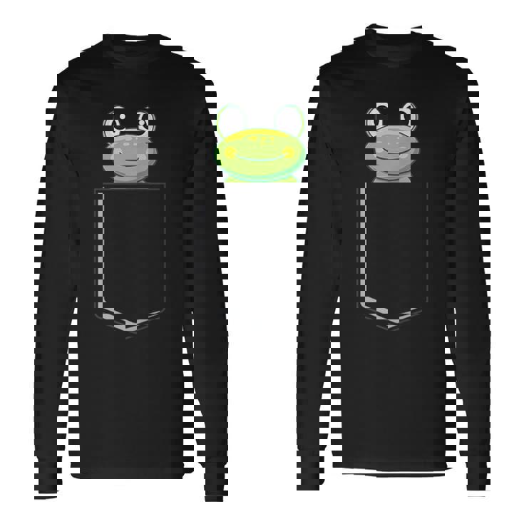 カエルポケットにカエルポケットペットカエルグリーンカエルポケット 長袖Tシャツ