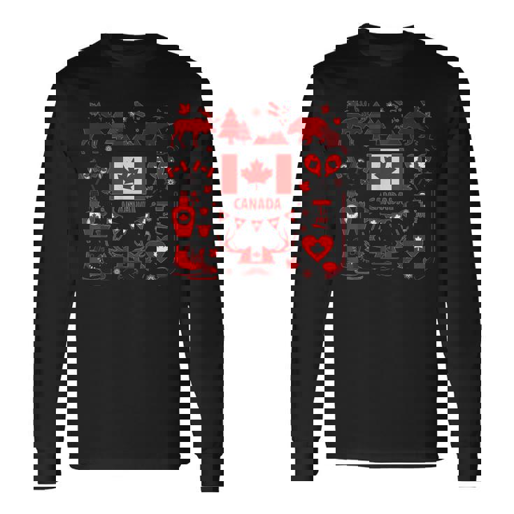 カナダ国旗tシャツ、カナダtシャツ、カナダ国旗、カナダ地図 長袖Tシャツ