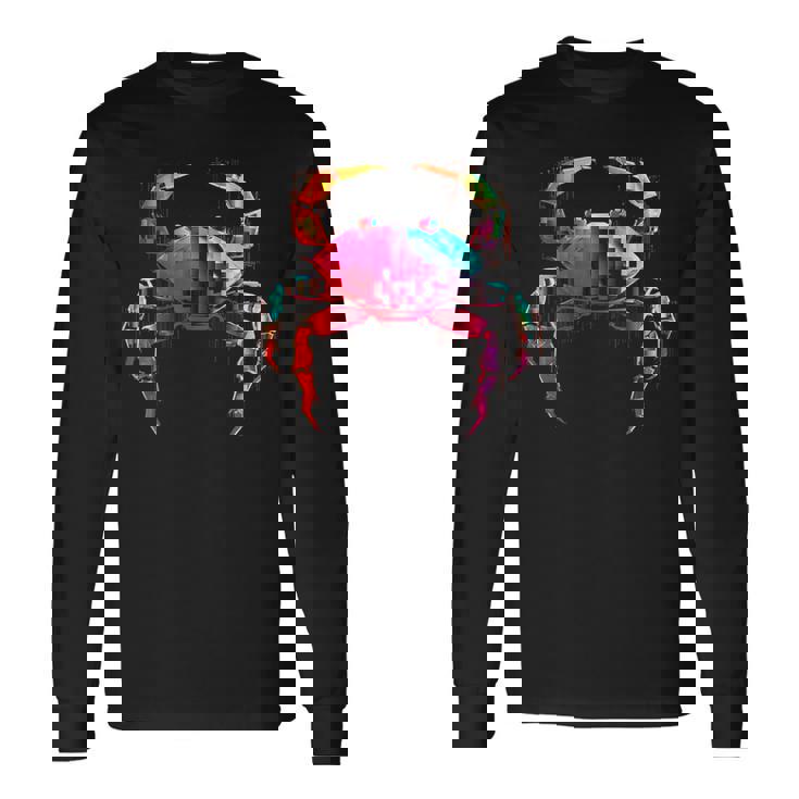 カニ カラフル 幾何学 動物 アート グラフィック モチーフ カニ 長袖Tシャツ