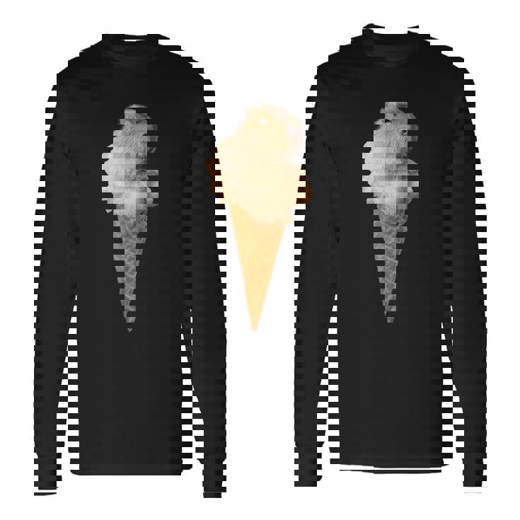 カピバラ アイスクリーム コーン おもしろ かわいい 長袖Tシャツ