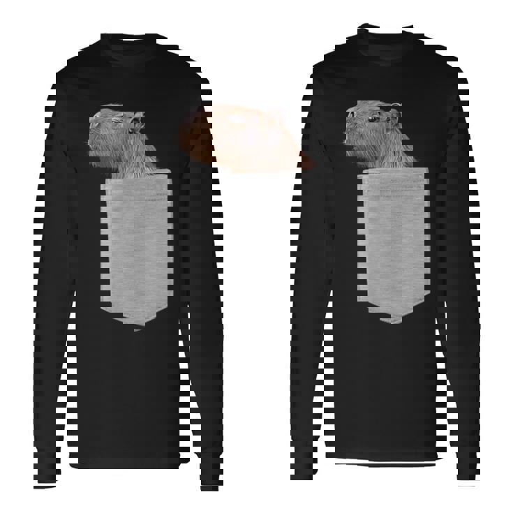 カピバラ フェイク ポケット カピバラ げっ歯類 げっ歯類 アニマル ノベルティ 長袖Tシャツ