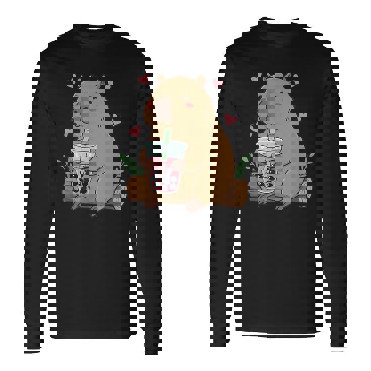 カピバラ ボバ バブルティー キッズ ガールズ キッズ カワイイ カピバラ 長袖Tシャツ