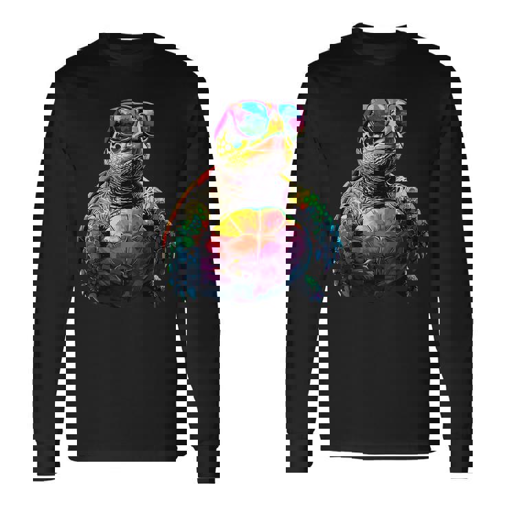 カメ カラフル Popart レインボー 爬虫類 かわいい亀 長袖Tシャツ