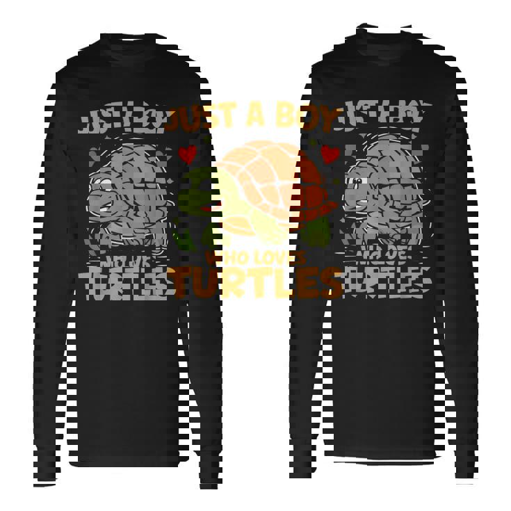 カメが大好きな少年 長袖Tシャツ