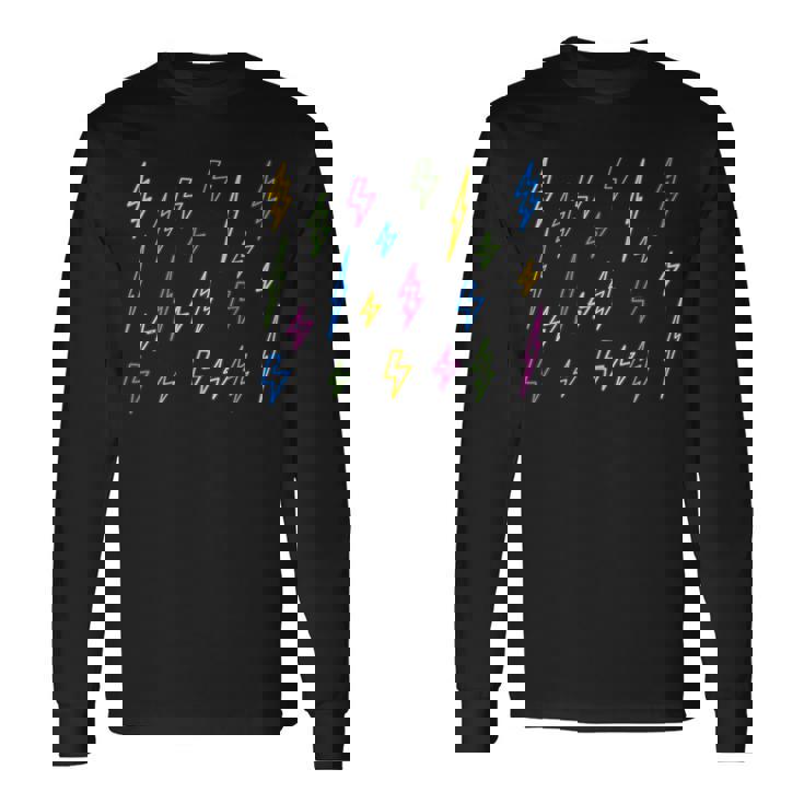 カラフル エイティズ 80年代風 レトロ 稲妻 クラシック パターン 長袖Tシャツ