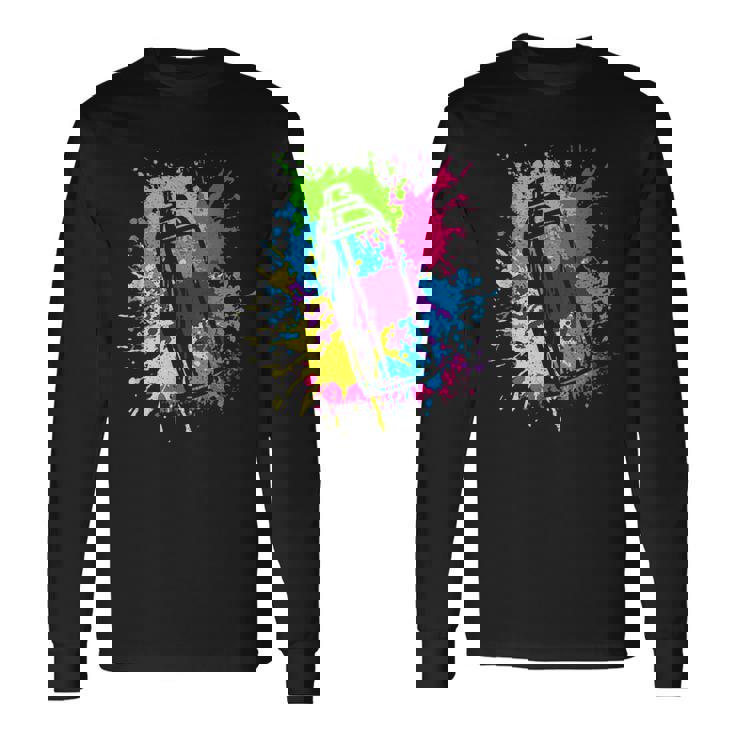 カラフル グラフィティグラフィックスプレーペンキの缶ストリートアートアーティスト 長袖Tシャツ