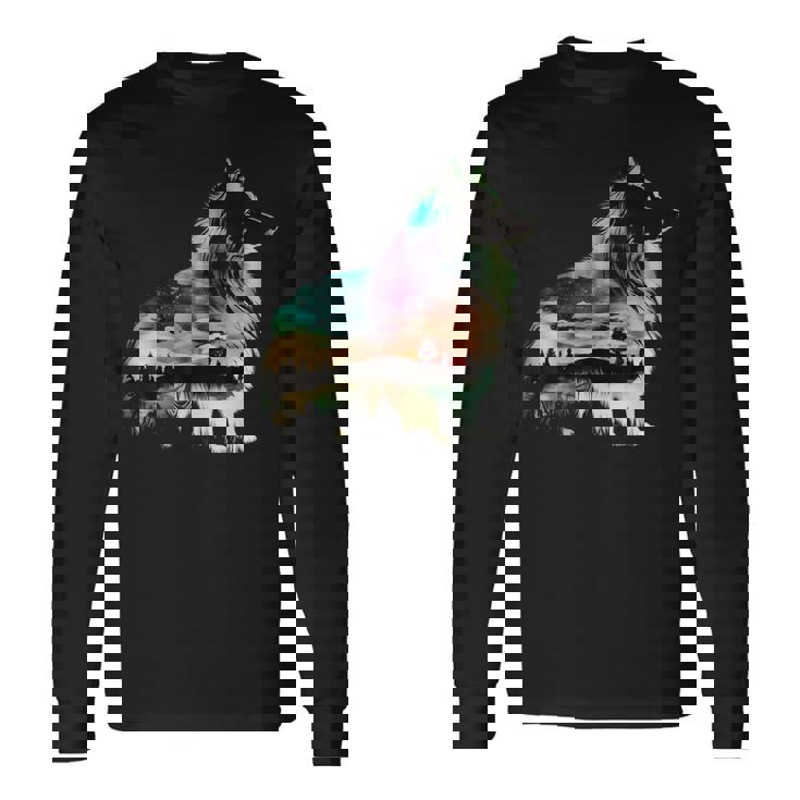 カラフル シェルティ 自然 シェットランド シープドッグ 反射 長袖Tシャツ