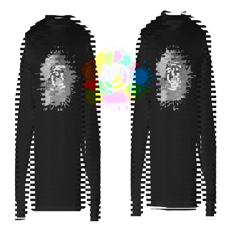 カラフル スプラッター ペイント 水彩 スマイル フェイス ユニセックス 長袖Tシャツ