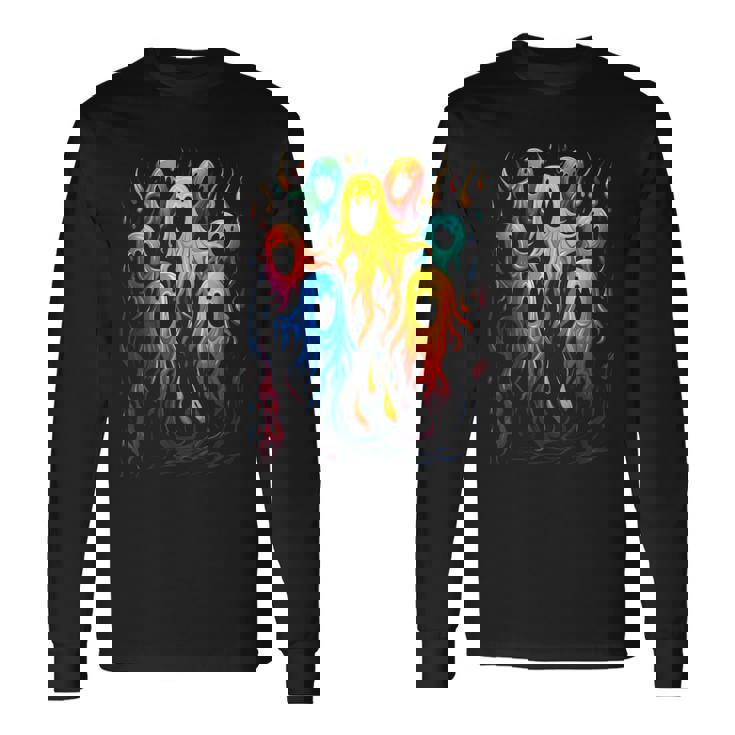 カラフル ハロウィン 幽霊 面白いグラフィックtシャツ 長袖Tシャツ