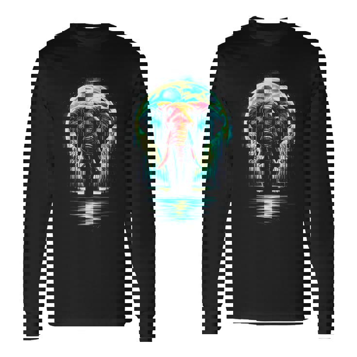 カラフル 象 精霊 動物 かっこいい イラスト アート 長袖Tシャツ