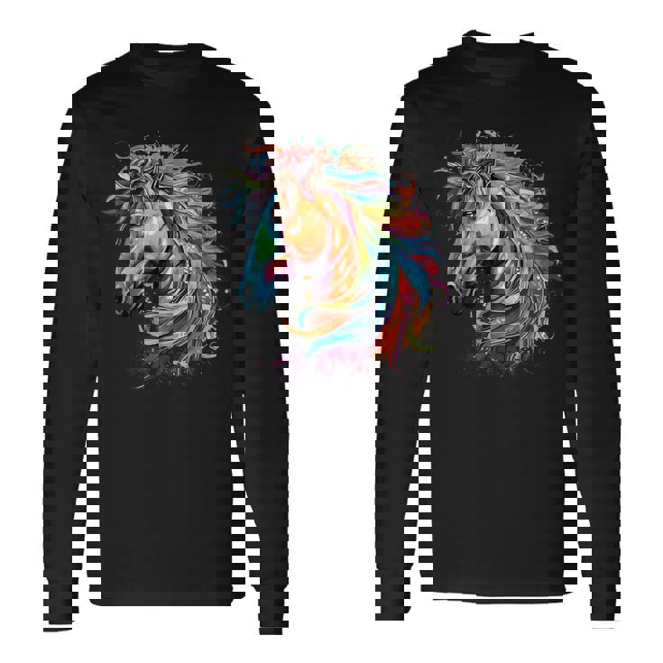 カラフルなアイルランドのドラフト馬愛好家スプラッシュアート 長袖Tシャツ