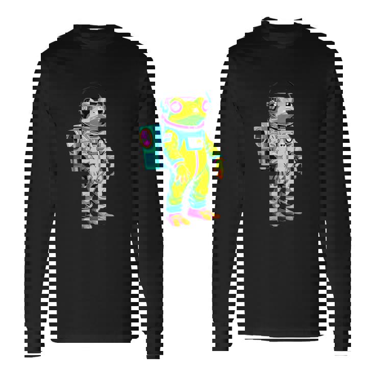カラフルなカエルの宇宙飛行士キャラクター 長袖Tシャツ