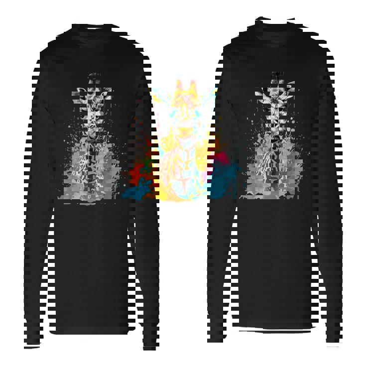 カラフルなキリン 動物 恋人 スプラッシュアート 長袖Tシャツ ギフトのアイデア