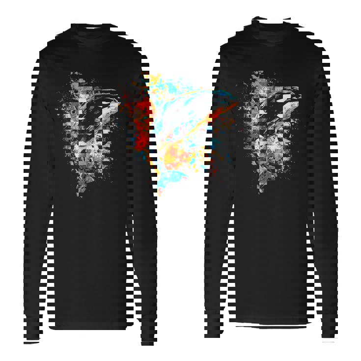 カラフルなシャチ 長袖Tシャツ