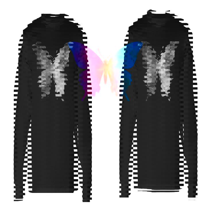 カラフルなシルエット抽象的な水彩蝶 長袖Tシャツ