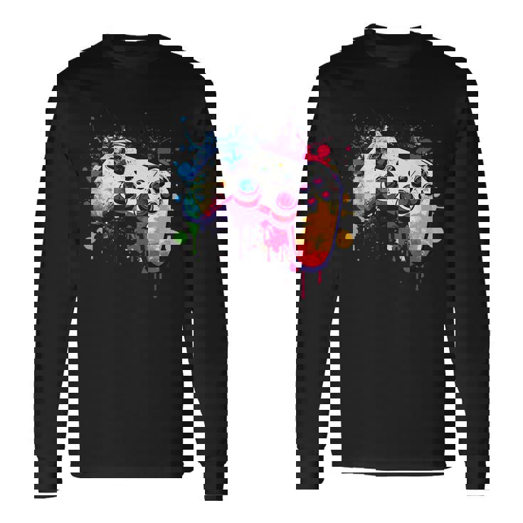 カラフルなビデオゲームコントローラー ジョイスティック コンソール 長袖Tシャツ ギフトのアイデア