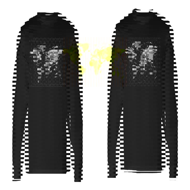 カラフルな地図 地球 タイムゾーン 国 大陸 地理 長袖Tシャツ