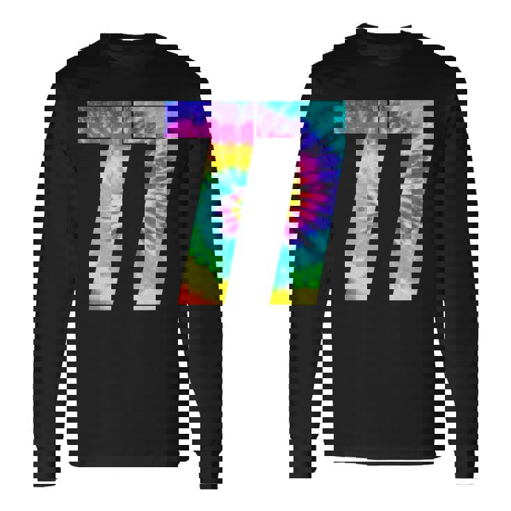 カラフルな絞り染め 77歳の誕生日または77番のチームイベント 長袖Tシャツ