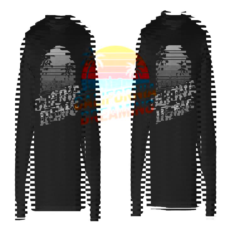 カリフォルニア ドリーミング サンセット ヤシの木 街並み 長袖Tシャツ