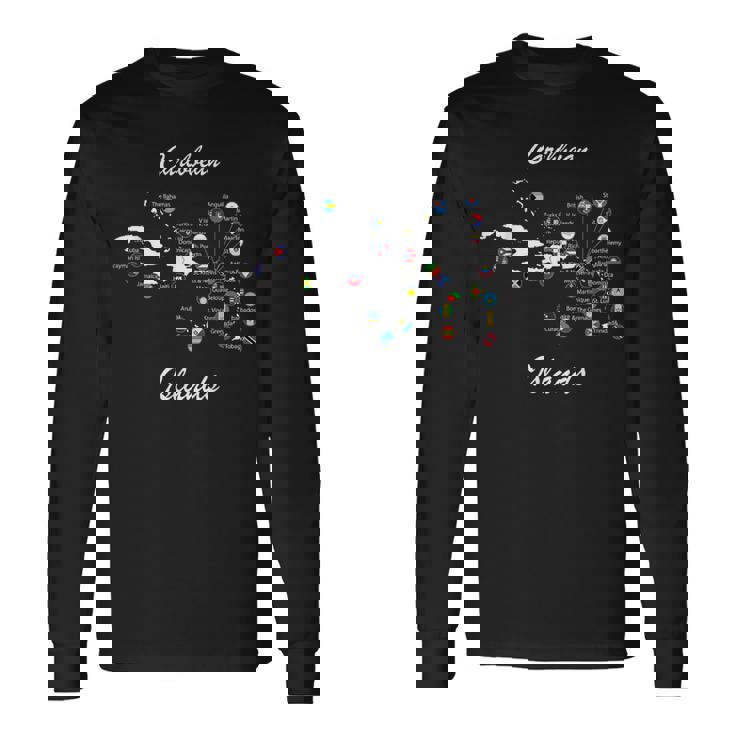 カリブ海諸島の旗と地図、カリブ海の休暇tシャツ 長袖Tシャツ