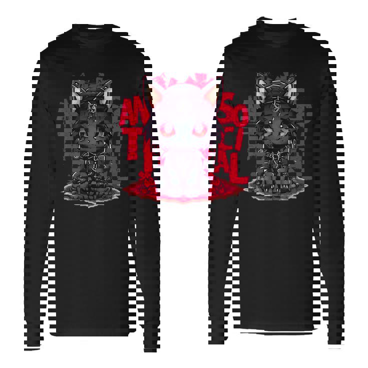 カワイイアニメ ゴシックキャット 反社会的 内向性 メンヘラ 長袖Tシャツ