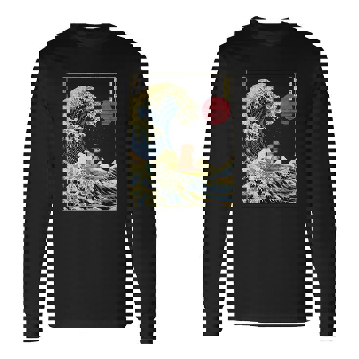 カワウソ 神奈川波 おもしろサーフアニマル 長袖Tシャツ