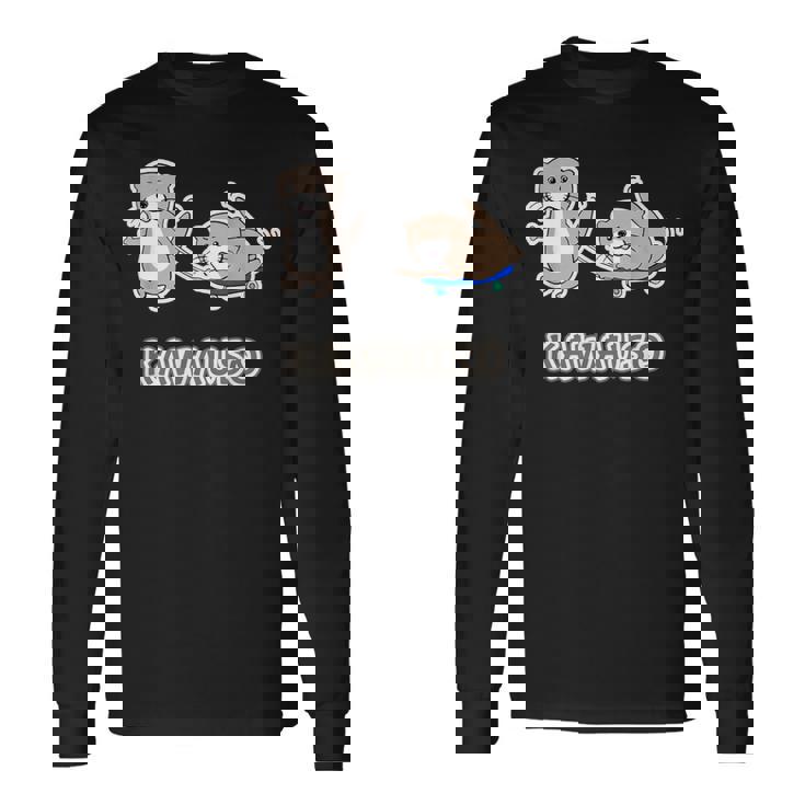 カワウソくん『スケボー』コツメカワウソ ゆるくて かわいい キャラクター イラスト 長袖Tシャツ